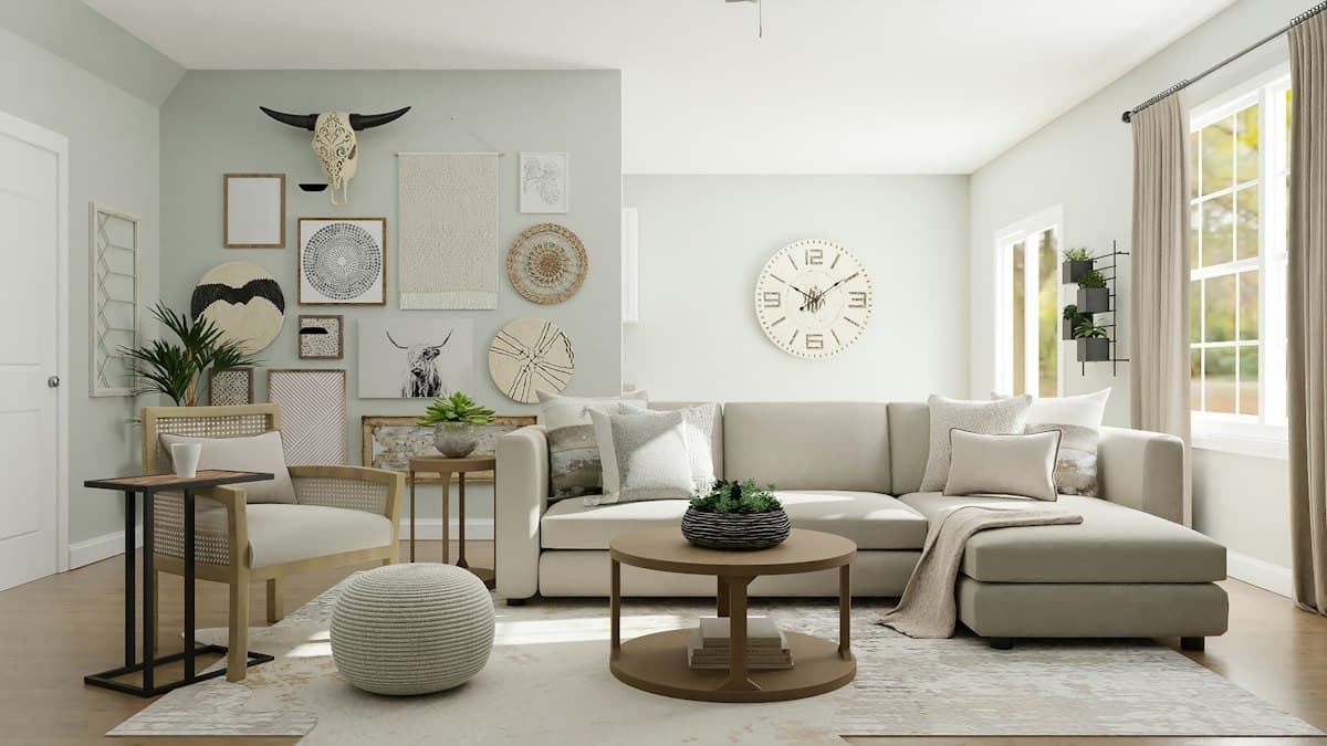 Beautifully wallpapered living room